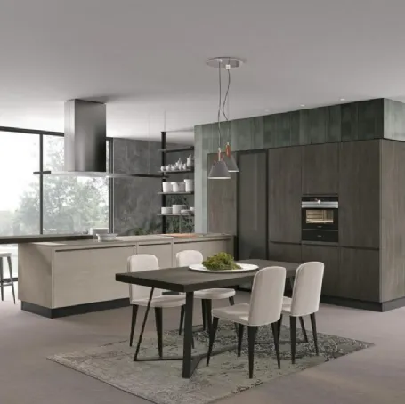 Cucina Moderna con penisola Clover 14 in Rovere e laccato opaco di Lube