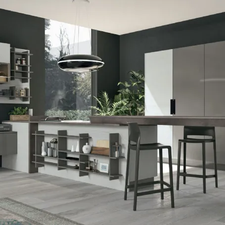 Cucina Moderna con penisola Clover 15 in legno e laccato di Lube