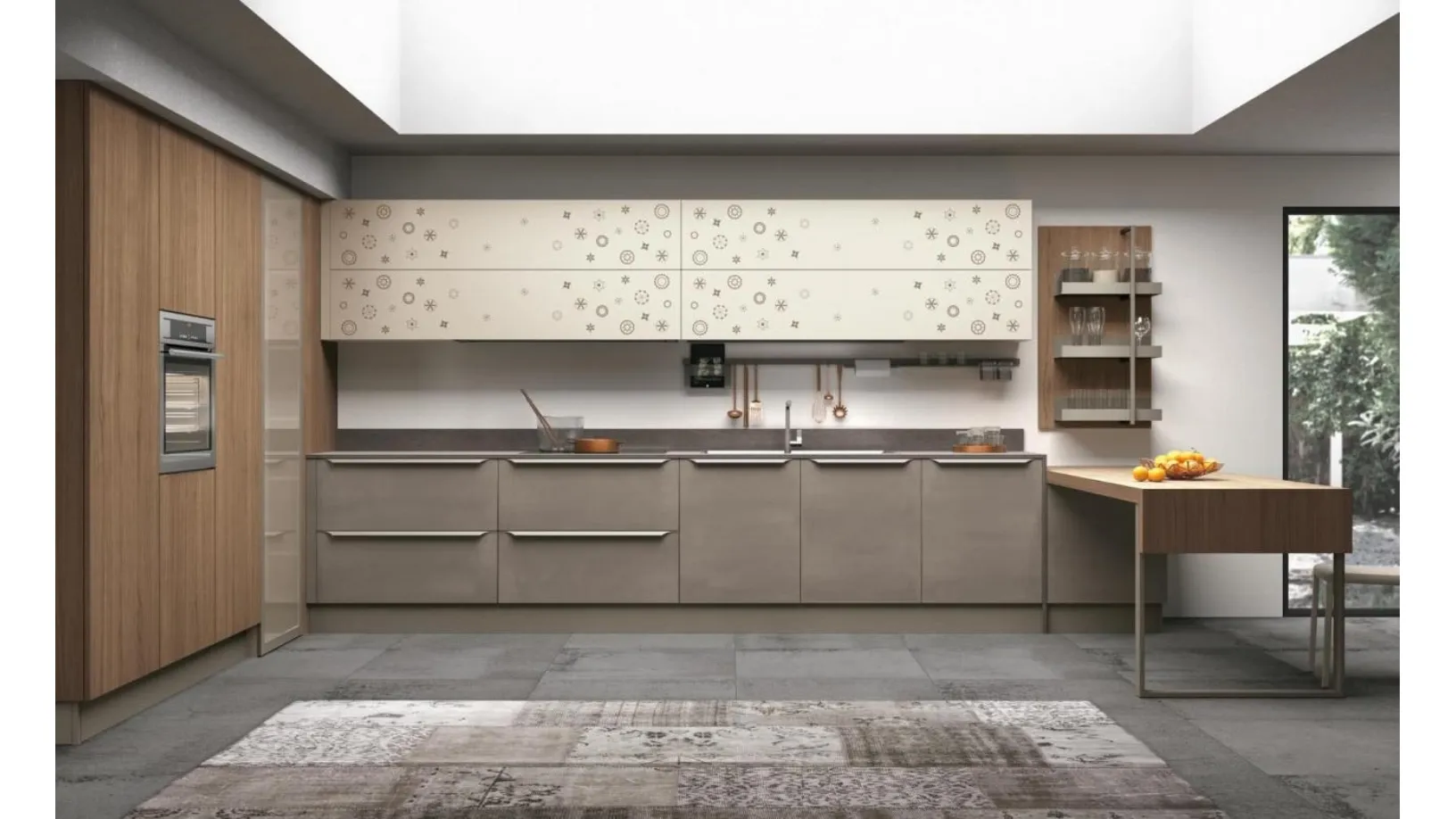 Cucina Moderna in laccato opaco e Noce Canaletto con penisola Clover 13 di Lube