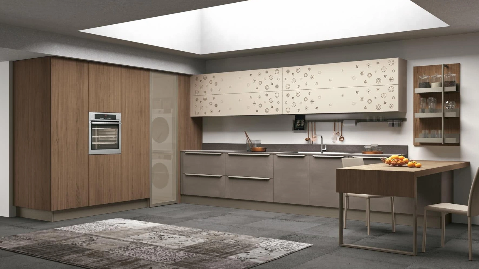 Cucina Moderna in laccato opaco e Noce Canaletto con penisola Clover 13 di Lube