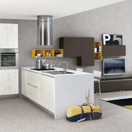 Cucina Moderna Ank finitura Rovere Bianco e laccato Bianco opaco di Creo