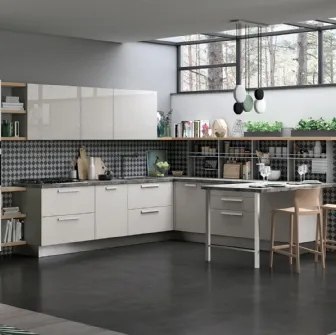 Cucina Moderna angolare con penisola Tablet in laccato Bianco opaco e lucido di Creo