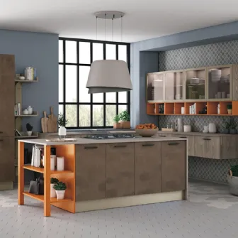 Cucina Moderna con isola Tablet finitura effetto cemento Bronzo di Creo