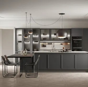 Cucina moderna in legno grigio lava e vetro fumè Flavour 04 Lube