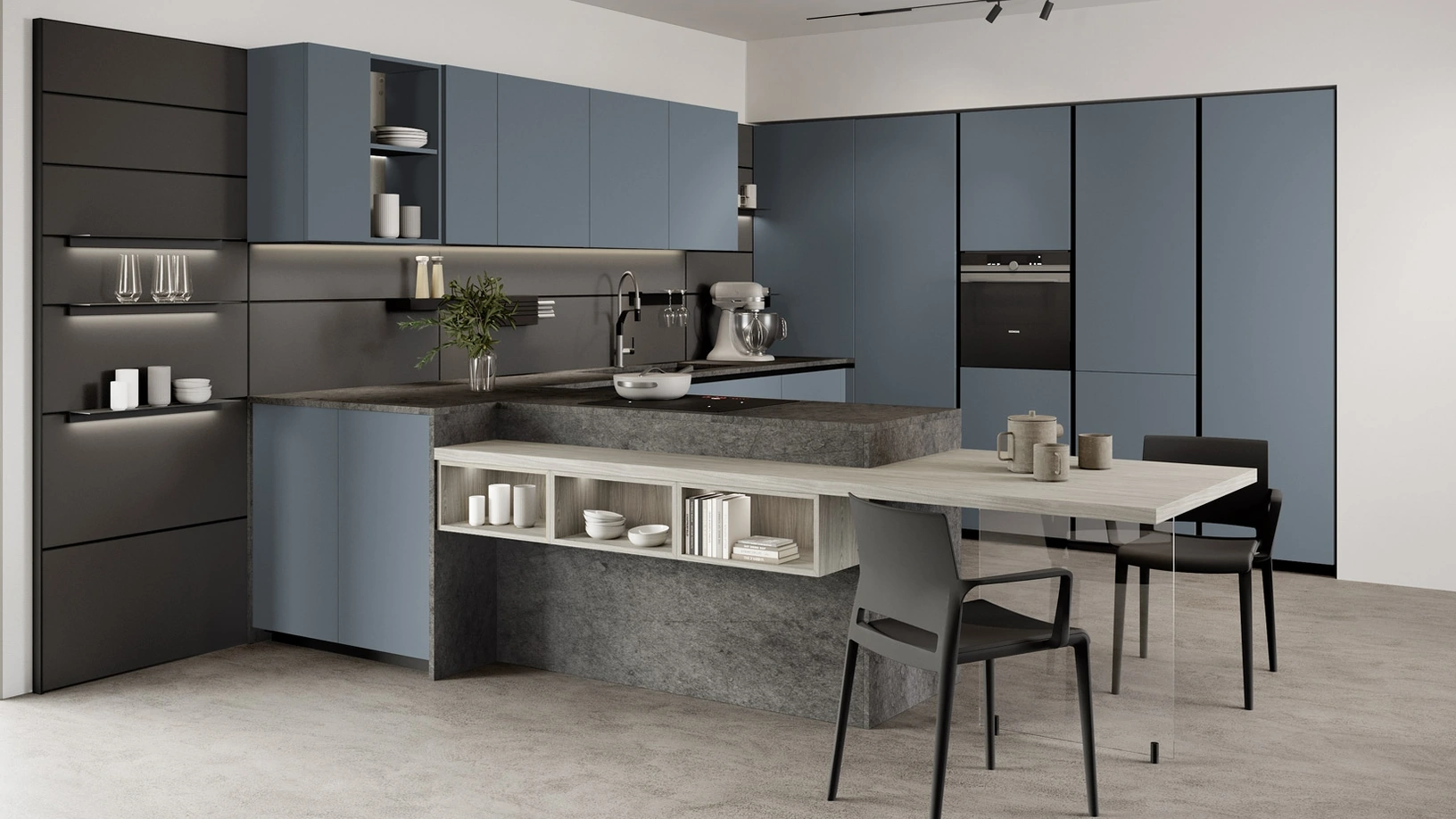 Cucina Moderna con penisola in laccato e melaminico Immagina 04 di Lube