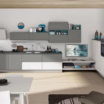 Cucina Moderna lineare Jey Feel finitura Grigio Antracite e Bianco di Creo