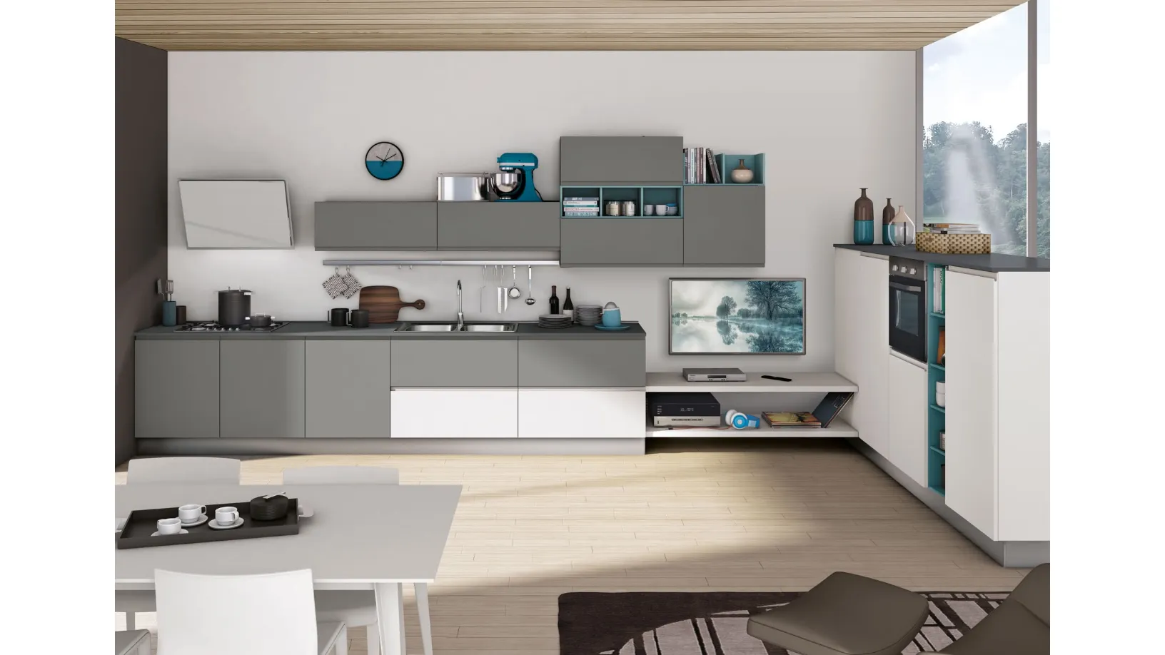 Cucina Moderna lineare Jey Feel finitura Grigio Antracite e Bianco di Creo
