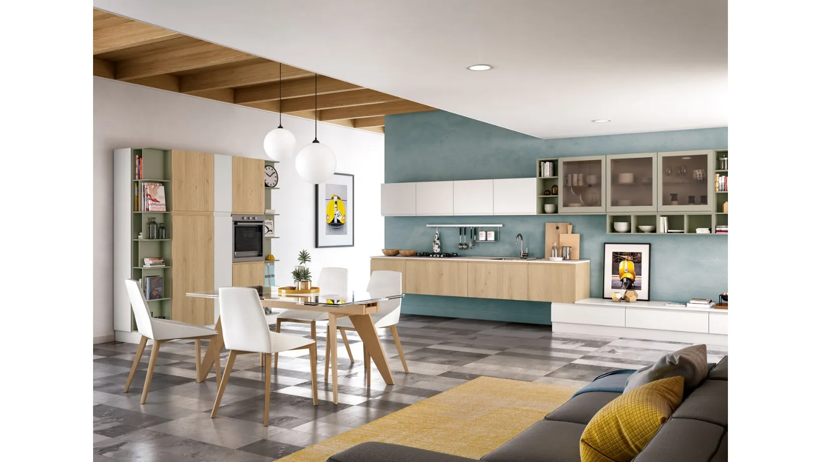 Cucina Moderna lineare Jey Feel finitura Rovere Ortisei e Bianco di Creo