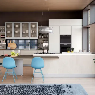 Cucina Moderna con isola Jey Feel finitura Stone White e Bianco di Creo