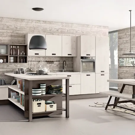 Cucina Moderna angolare Kyra in melaminico Abete Nordico Bianco di Creo