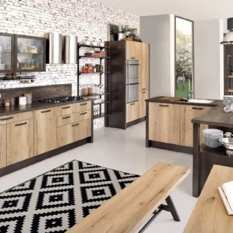 Cucina Moderna Kyra in Rovere Naturale Vintage con Isola di Creo