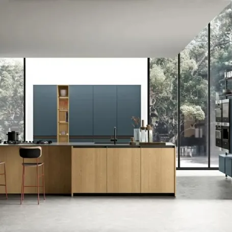 Cucina Moderna con penisola Immagina Wood 01 di Lube