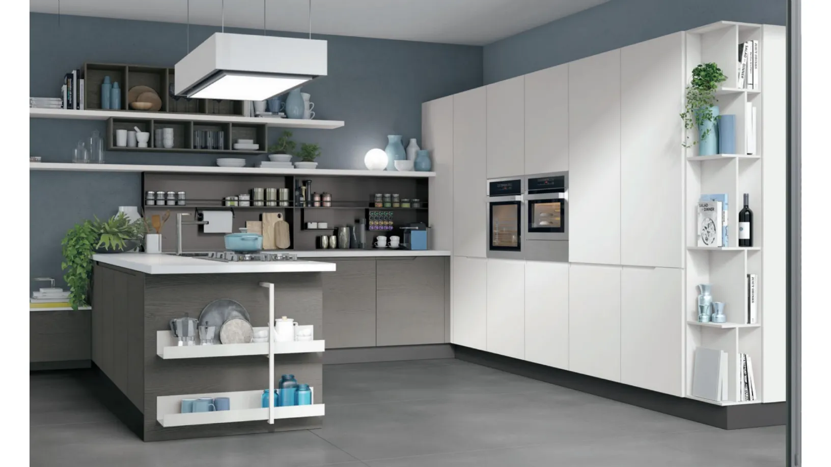 Cucina moderna con penisola Luna 05 in Rovere e melaminico di Lube