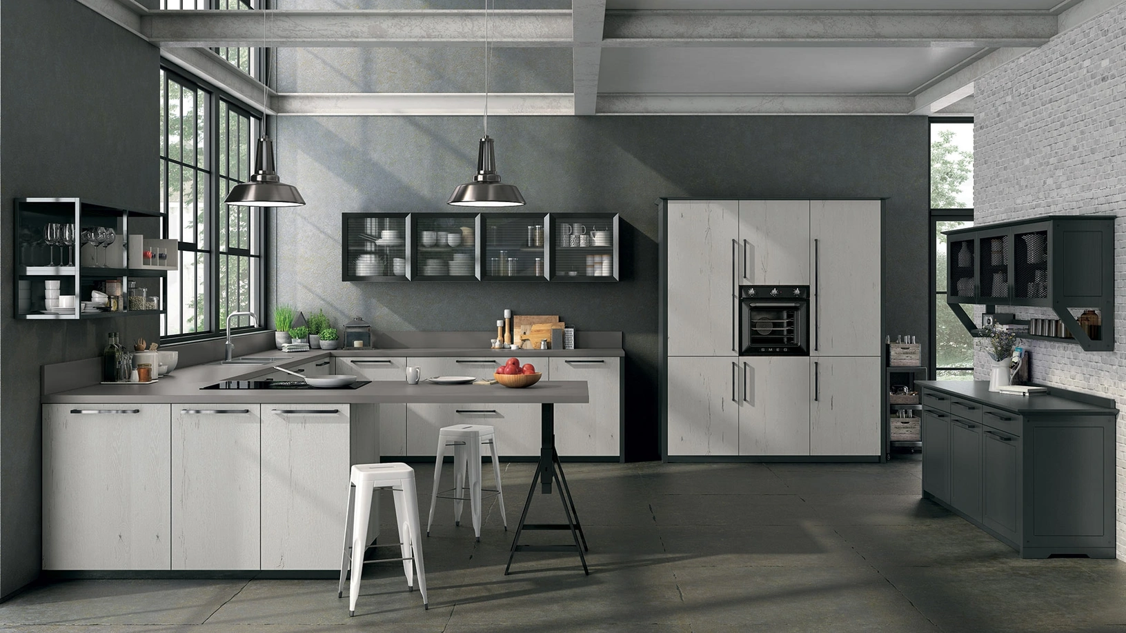 Cucina Moderna in legno invecchiato con penisola Oltre 10 di Lube