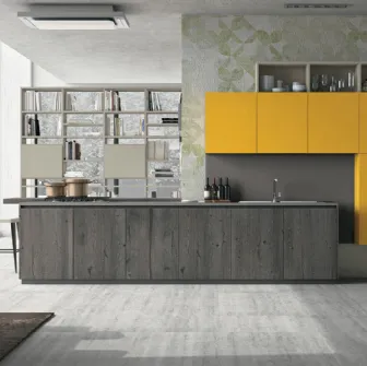Cucina moderna rovere e laccato giallo ambra Oltre Lux 04 Lube