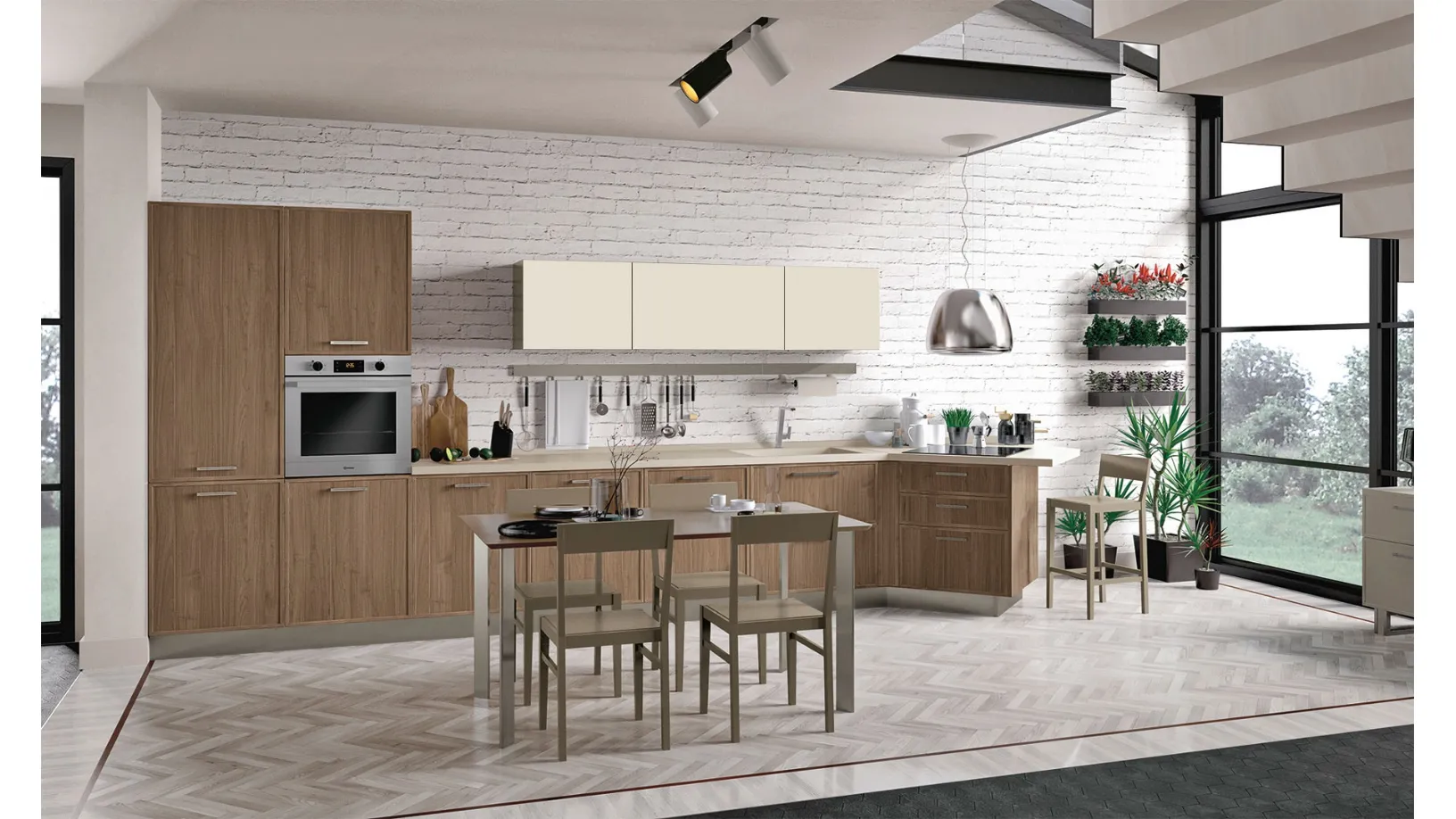 Cucina Moderna lineare Rewind finitura Noce Brown di Creo
