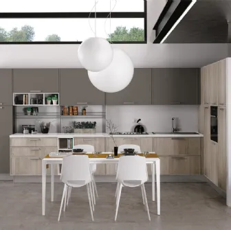 Cucina Moderna angolare Rewind finitura Rovere gessato e laccato opaco Grigio Piombo di Creo