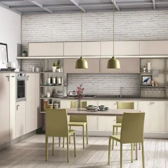Cucina Moderna angolare Rewind finitura Pine Polar e laccato opaco Platino di Creo