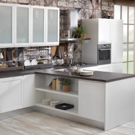 Cucina Moderna angolare Selma in Frassino laccato Bianco di Creo