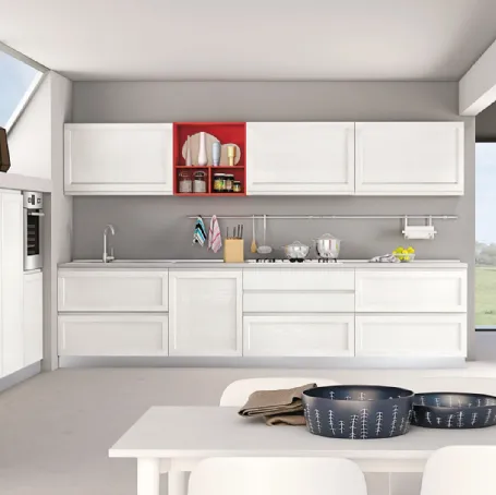 Cucina Moderna lineare Selma in Frassino laccato Bianco di Creo