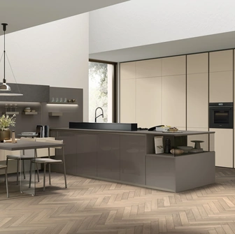 Cucina Moderna con penisola Shade Lab 09 in laccato opaco e lucido di Lube