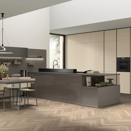 Cucina Moderna con penisola Shade Lab 09 in laccato opaco e lucido di Lube