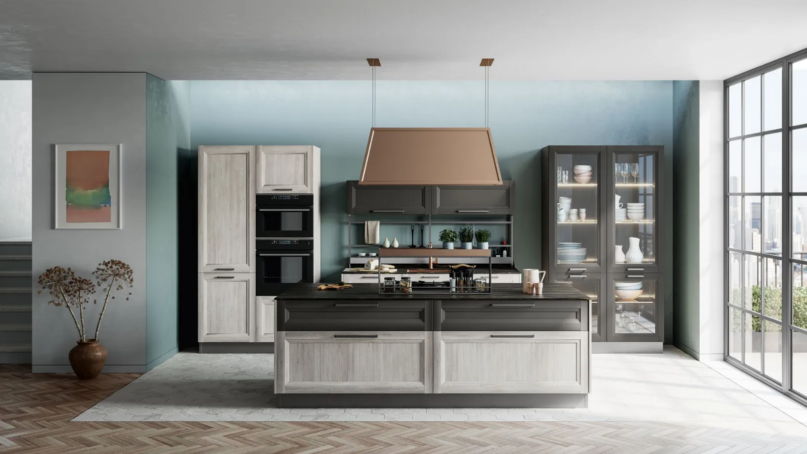Cucina Moderna Smart con Isola in Frassino Bianco di Creo