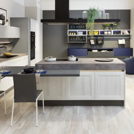 Cucina Moderna angolare con penisola Smart finitura Frassino Bianco e Pet Luna di Creo