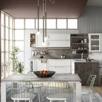 Cucina Moderna angolare con penisola Smart finitura Gesso Supermatt di Creo