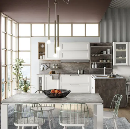 Cucina Moderna angolare con penisola Smart finitura Gesso Supermatt di Creo