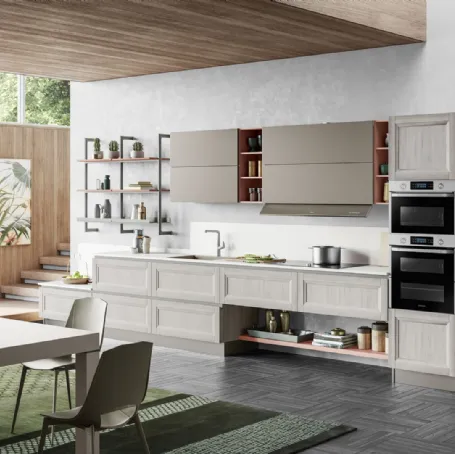 Cucina Moderna lineare Smart 05 finitura Rovere Greige e Arena Softmatt di Creo