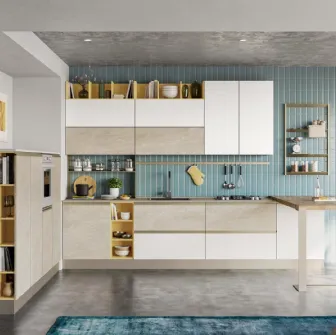 Cucina Moderna con penisola Tablet in laccato Bianco e effetto marmorizzato Trani di Creo
