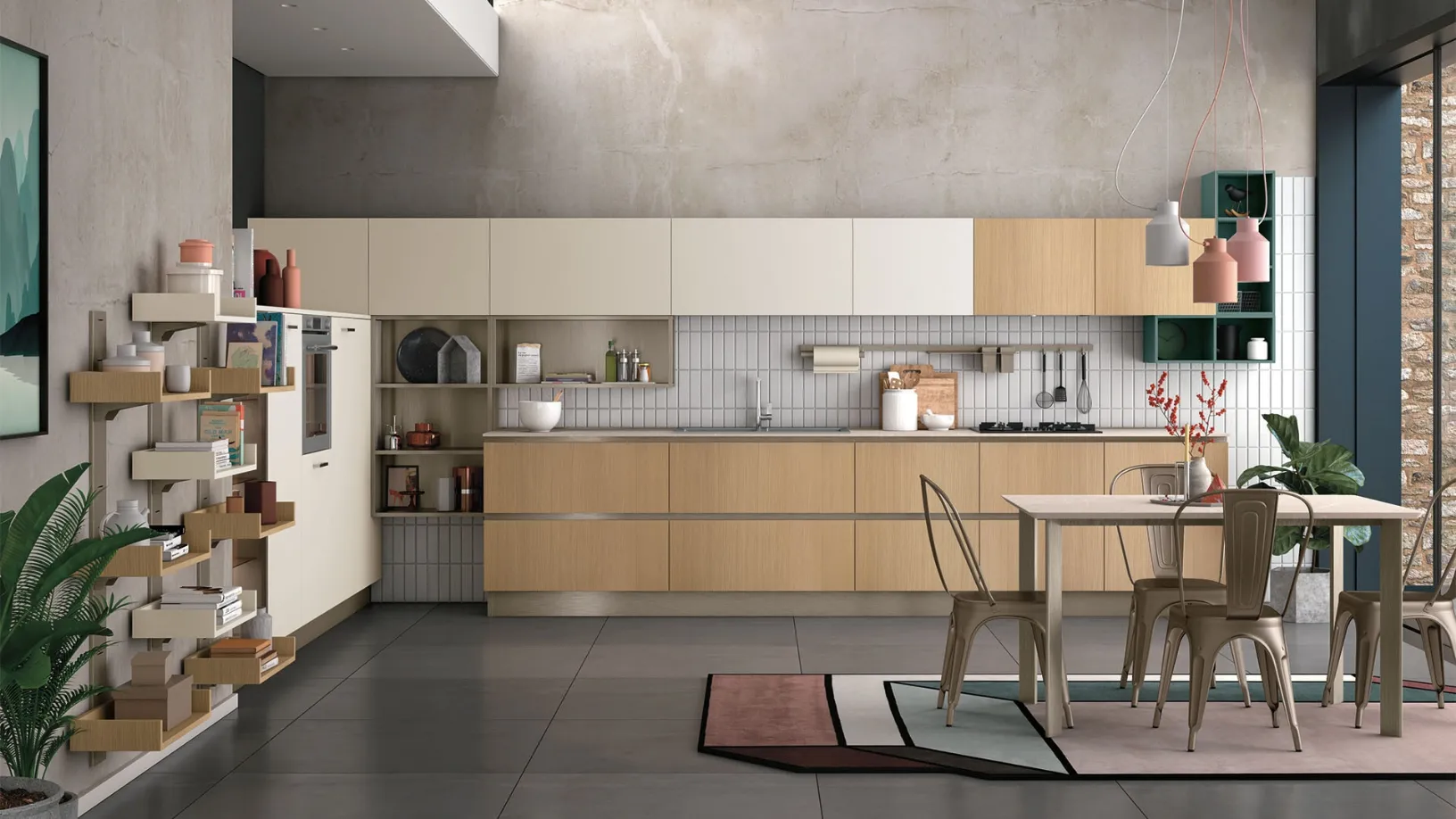 Cucina Moderna angolare Tablet finitura Rovere Arizona e Porcellana di Creo