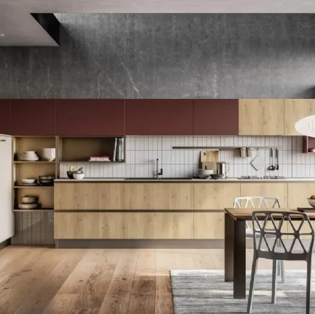 Cucina Tablet Rovere Ortisei e Rosso Cardinale di Creo
