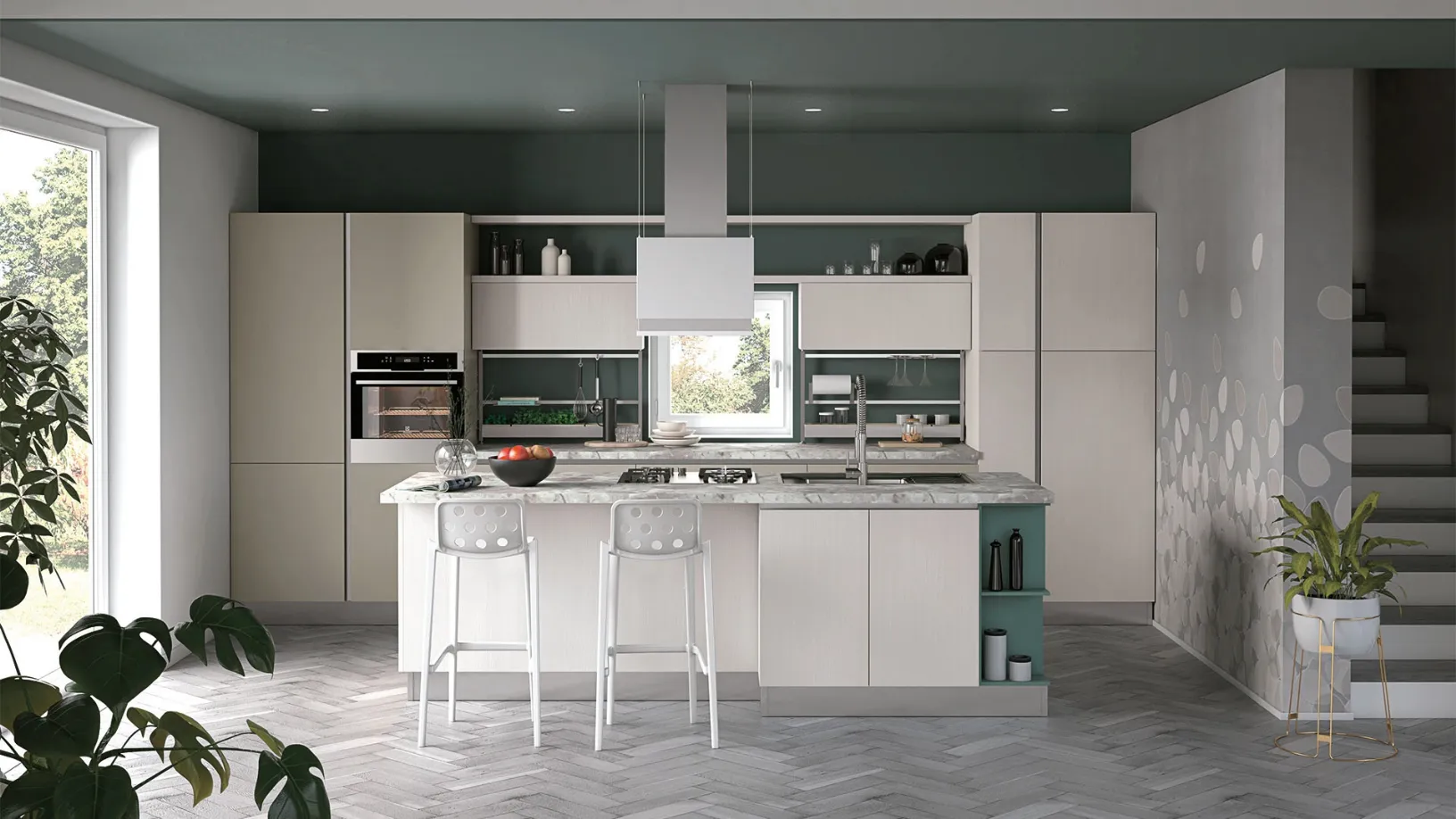 Cucina Moderna con isola Tablet finitura Rovere Venere di Creo