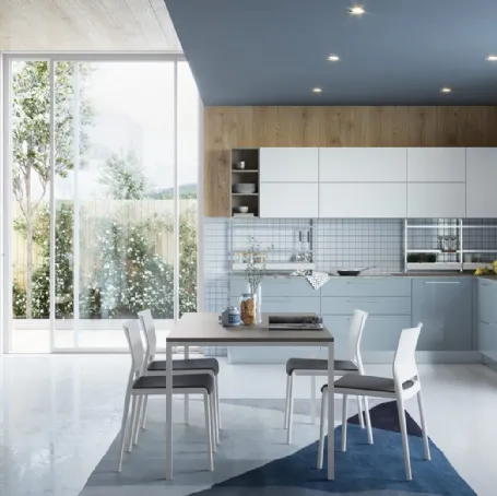 Cucina Moderna angolare Zoe in Laccato Lucido Cielo e Bianco di Creo