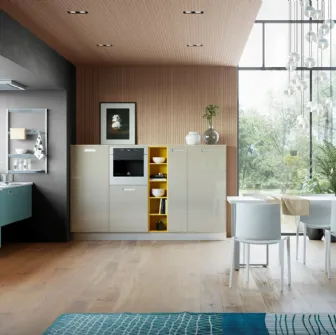 Cucina Moderna Zoe in laccato lucido Sasso e laccato opaco Verde Fiordo di Creo