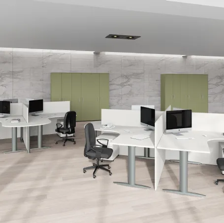Scrivania Operativa sagomata con divisori Teko 09 in laccato opaco di Colombini Office
