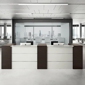 Bancone Reception GET 01 in laccato bianco opaco e melaminico effetto legno di Colombini Office